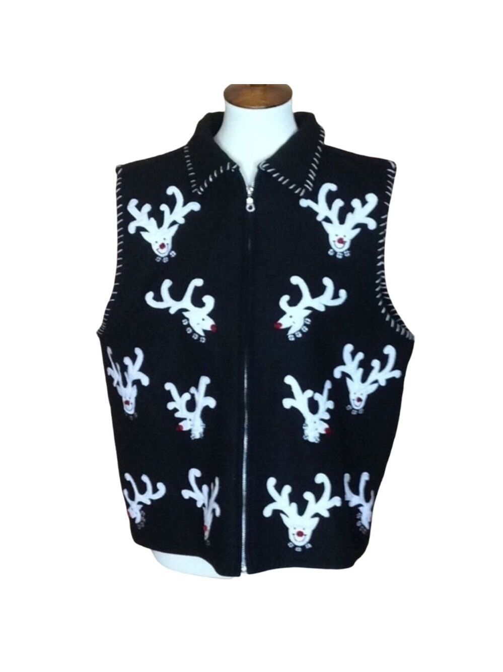 Vintage Life Style Black wool blend vest with reindeer for Christmas Size XL